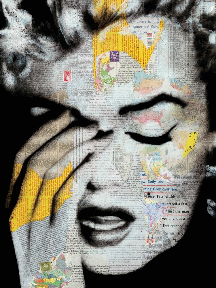 œuvre d'art représentant Marilyn Monroe, couleurs pop et extraits collage, rendant la photographie comme une affiche graffée